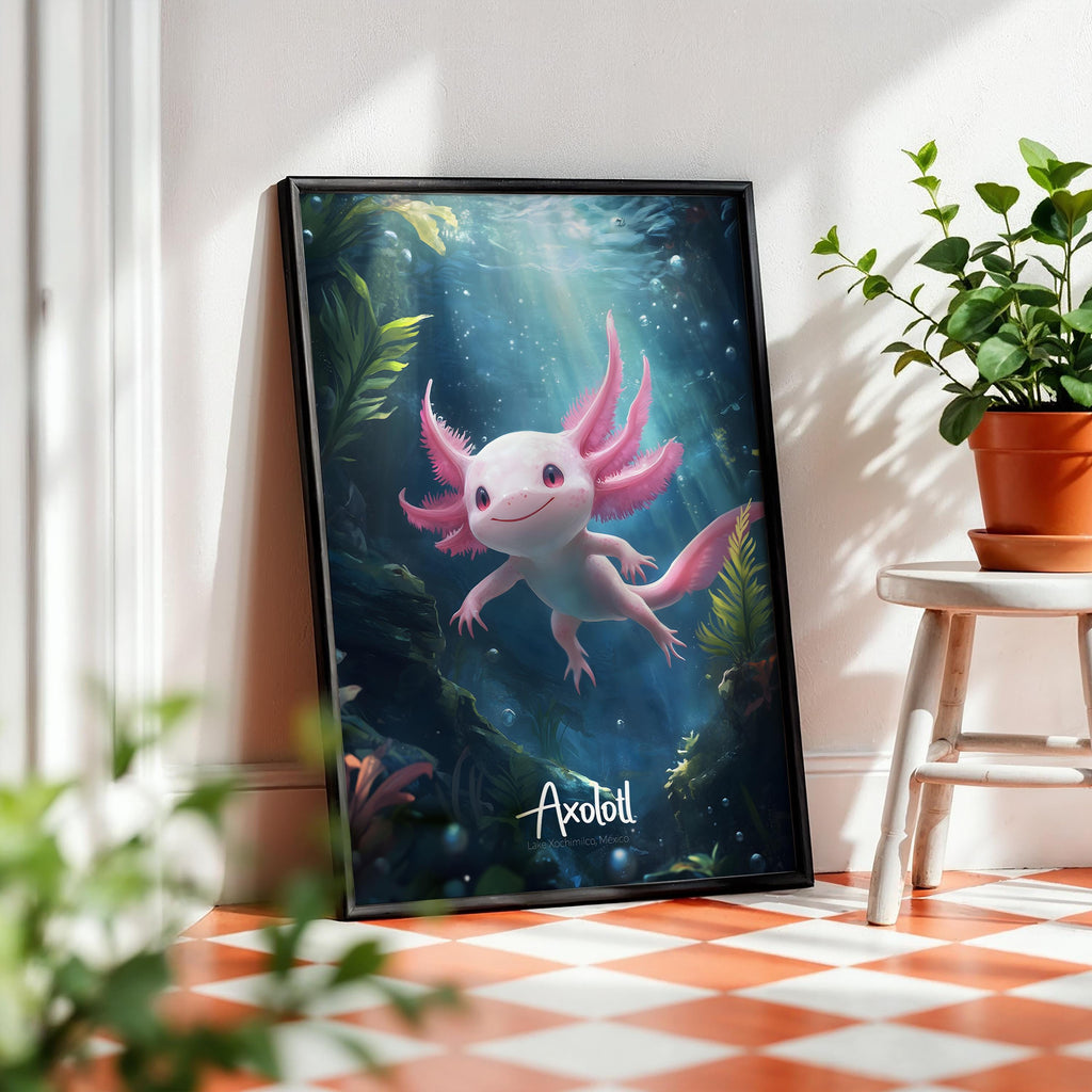 Axolotl Wall Art Print Cute Aquatic Animal Poster for Kids Room Nursery Office Decor Unique Gift Idea