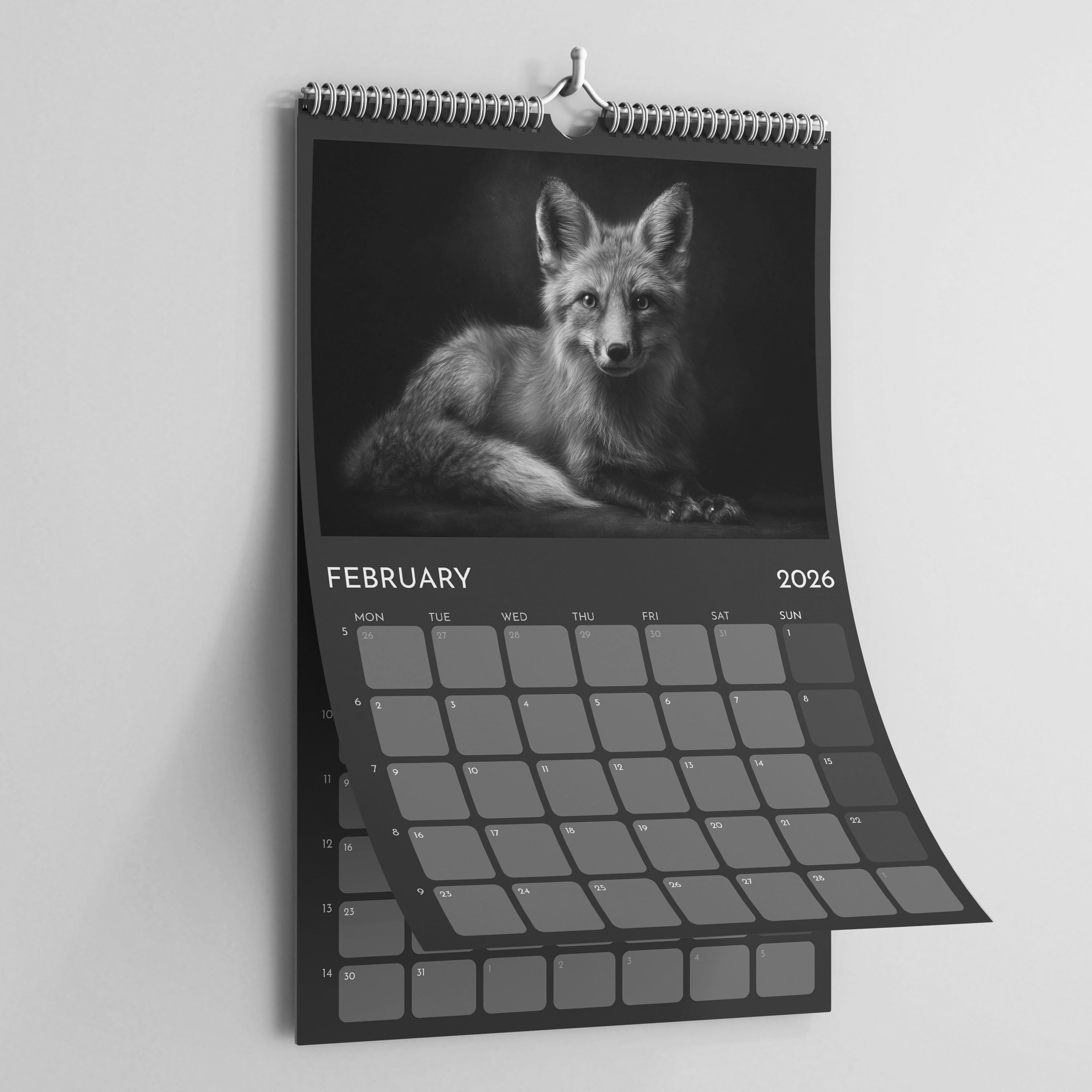 2026 Wildlife Calendar A3: Black & White Animal Photography Wall Planner