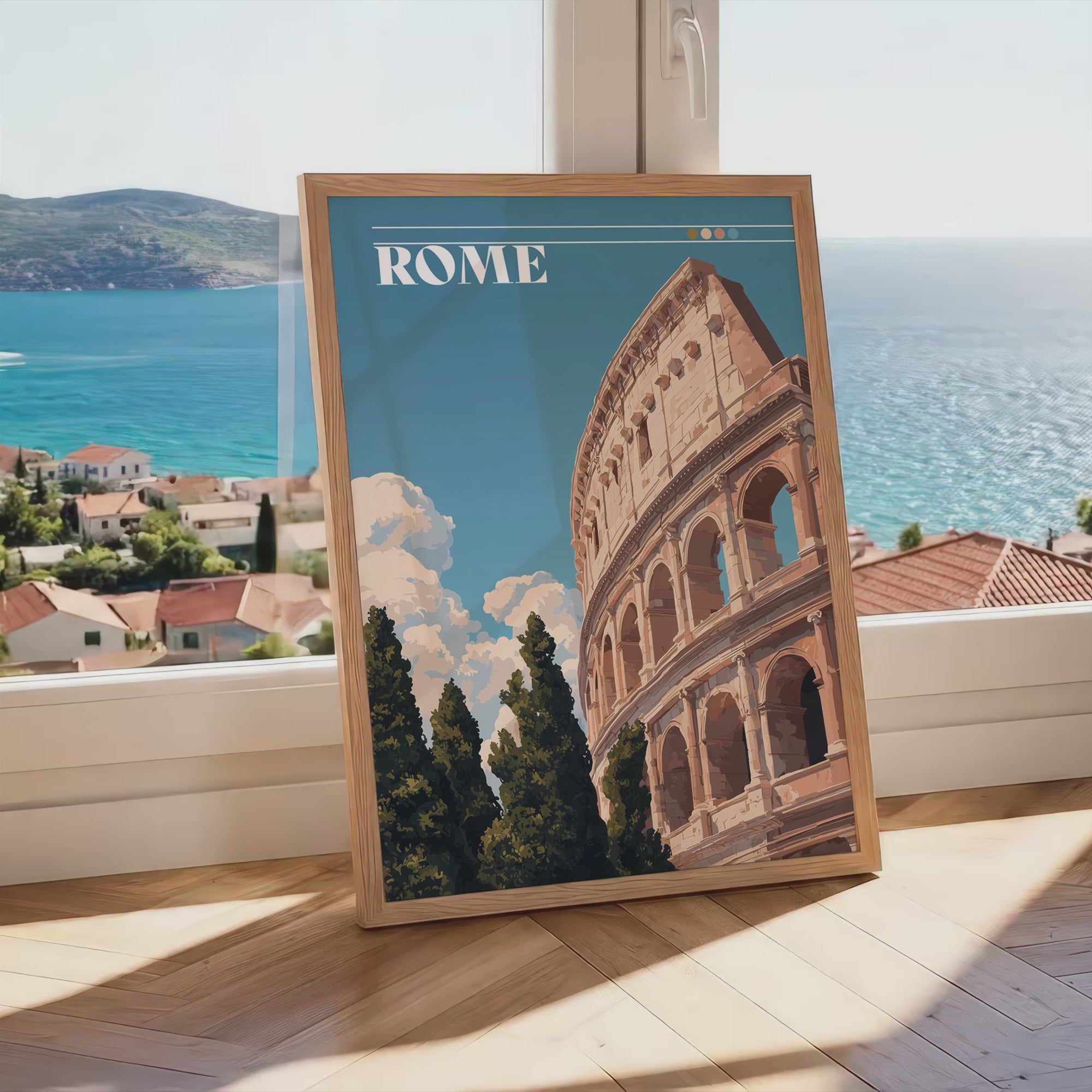 Rome Italy Travel Poster – Colosseum Wall Art, Ancient Landmark Print, Historic City Travel Photography Decor