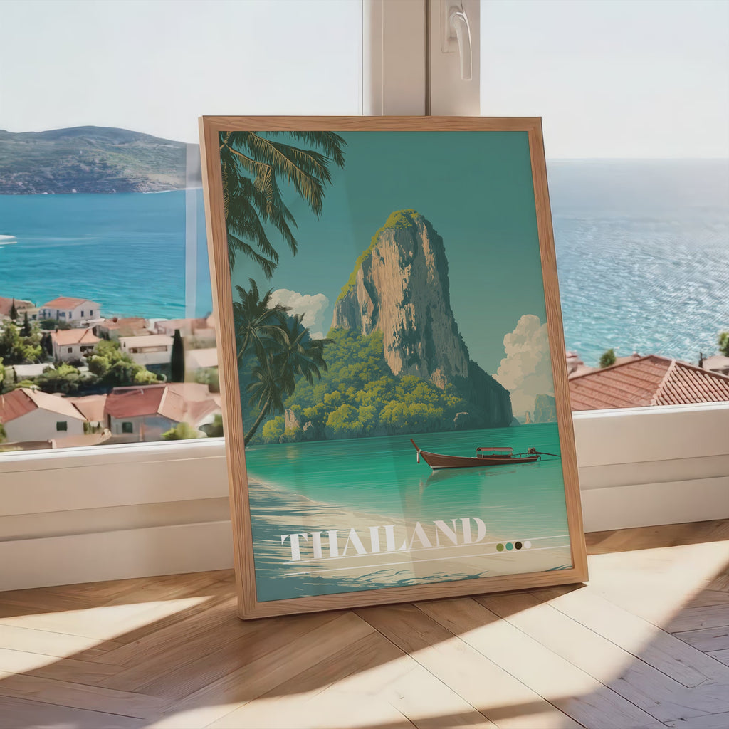 Krabi Thailand Travel Print: Tropical Beach, Longtail Boat, Southeast Asia