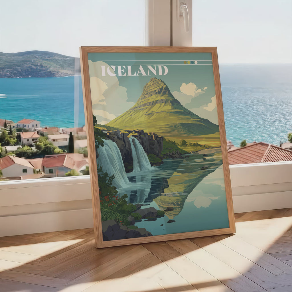 Kirkjufell Iceland Travel Print: Nordic Mountain & Waterfalls Landscape