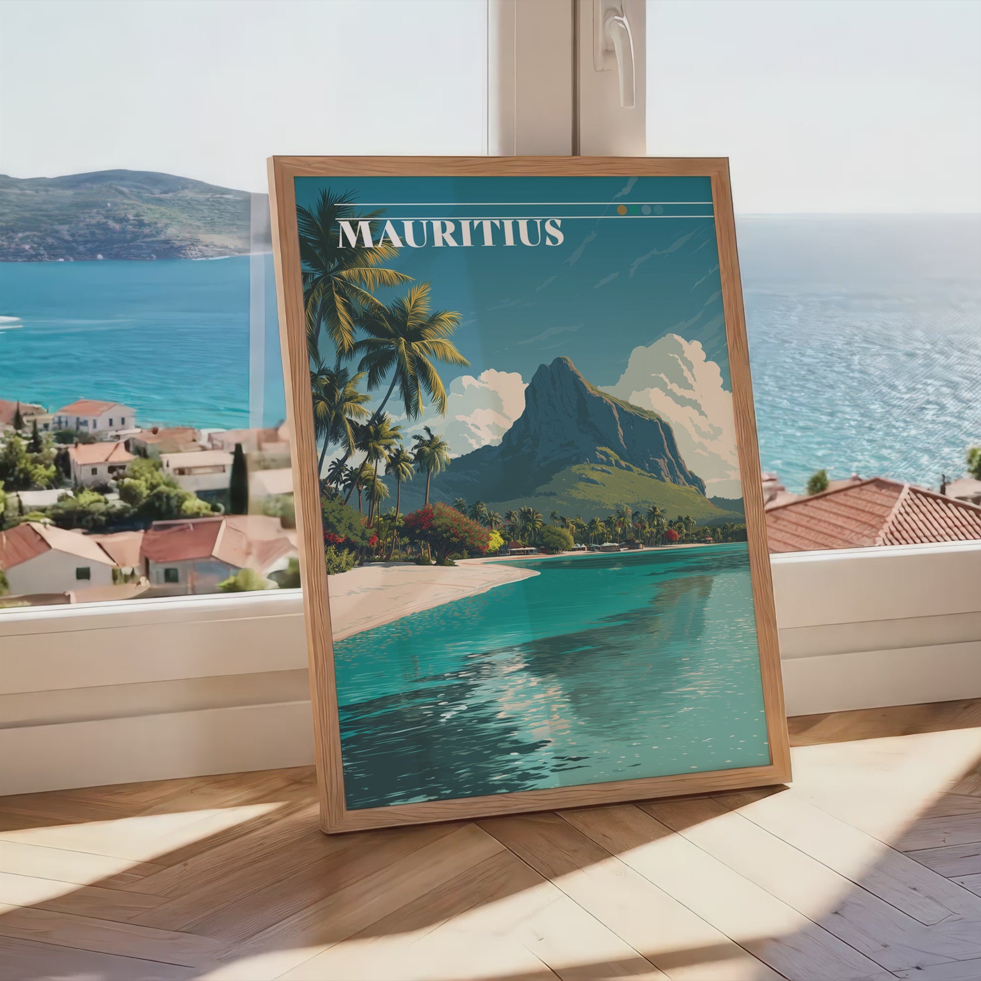 Mauritius Travel Poster: Le Morne Brabant Tropical Island Art